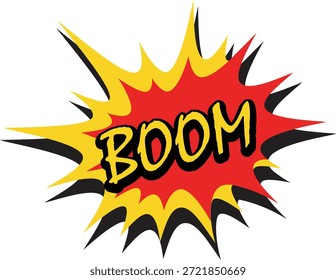 Explosión vibrante de cómic con texto 'BOOM'