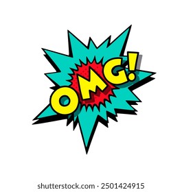 Vibrant comic book explosion bursting with excitement, expressing omg! with a bold exclamation point. Perfect for adding humor and surprise to any project