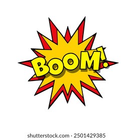 Vibrant comic book explosion bursting with the word boom, featuring elements like pow, zap, and wow, symbolizing excitement and humor in a fun way