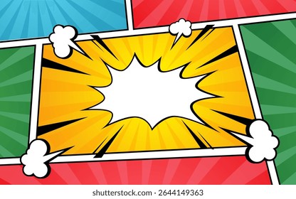 Vibrant Comic Book Panel Background with Speech Bubble Explosion