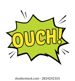 A vibrant comic book style speech bubble with the word Ouch in bold yellow letters. Perfect for expressing pain, surprise, impact, or sudden injury in designs.