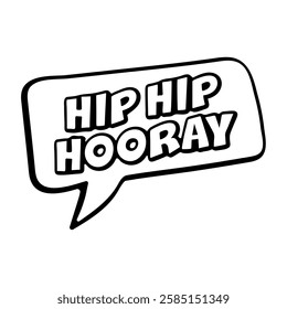 Vibrant comic-style hip hip hooray sign, perfect for kids' birthday celebrations. Fun and playful typography design. Ideal for invitations, stickers, and event decorations