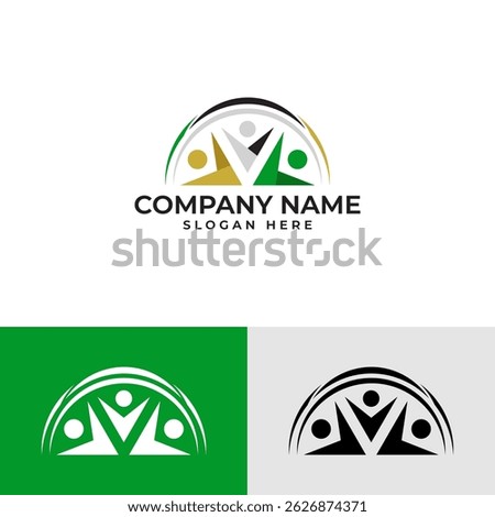Vibrant community or teamwork logo. Features stylized figures with raised arms, Represents unity, collaboration, support, and positive energy within a group.