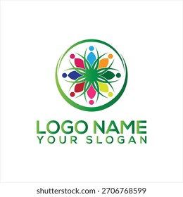 Vibrant Community Unity Logo with Diverse Human Figures in Green Circle