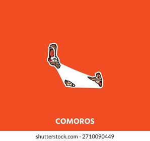 A vibrant Comoros islands map sticker with tribal details—perfect for tropical themes, branding, travel visuals, and modern African-inspired projects.	