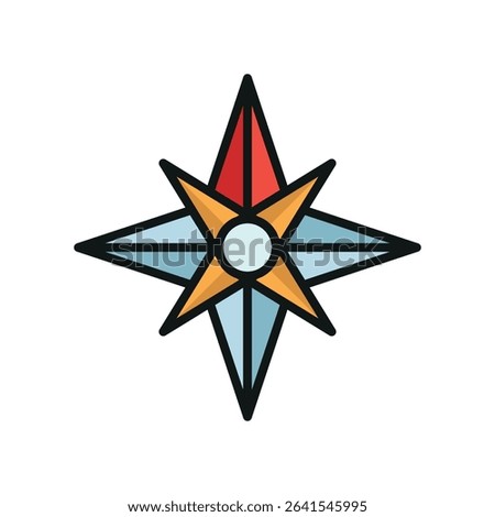 Vibrant compass symbol in flat color, great for GPS, guides, or location tools.