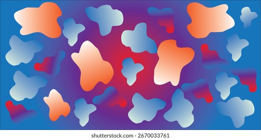 A vibrant composition featuring multiple abstract fluid shapes with smooth gradient color transitions. The shapes are scattered across the frame.