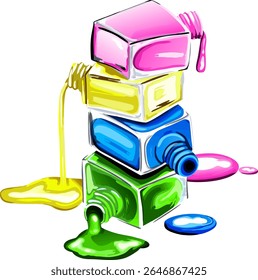 A vibrant composition of layered neon nail polish spills in pink, yellow, green, and blue, creating a bold and artistic visual impression