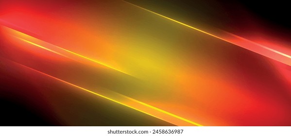 Una vibrante composición de tonos rojos, amarillos y negros con una línea diagonal brillante que se asemeja a un destello de lente, que recuerda a un fenómeno geológico en el cielo