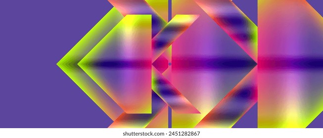 A vibrant computergenerated image featuring a colorful geometric pattern with triangles in shades of purple, violet, magenta, and electric blue on a symmetrical background