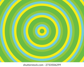 Vibrant concentric circles in bright yellow, green, and blue with a retro-inspired design, creating a bold, eye-catching pattern