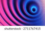 Vibrant concentric grainy gradient waves in intense glowing blue pink tones created from thousands of individual dots. Bold futuristic rippling rings forming surreal abstract waves for modern visual