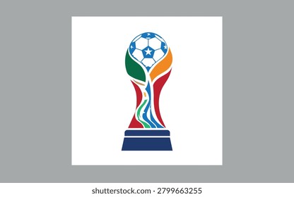 A vibrant concept logo featuring a colorful, stylized football trophy silhouette topped with an integrated soccer ball and stars design.