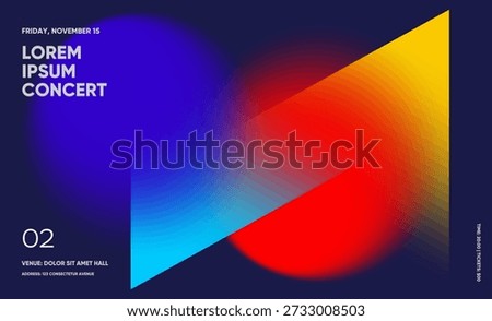 Vibrant concert poster featuring a gradient background with bold geometric shapes in blue, red, and yellow. 