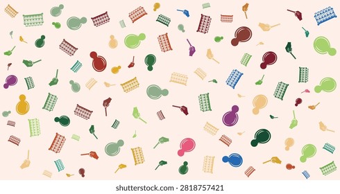 Vibrant confetti and balloons in various colors and shapes spread over a neutral background ideal for party invitations and festive designs