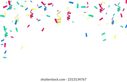 Vibrant Confetti Burst: Vector PNG Illustration of Multicolored Confetti, Clapperboard, and Festive Streamers on Transparent Background for Celebratory Occasions.