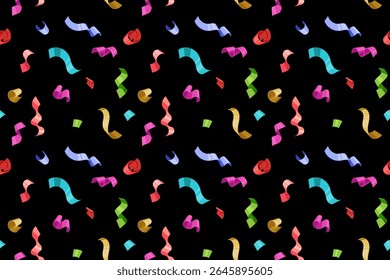 Vibrant confetti pattern on black background.  Perfect for celebrations, festive designs, and adding a joyful touch to projects.