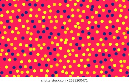 Vibrant confetti pattern in yellow and navy on a bold pink background. Perfect for celebratory designs, backgrounds, textiles, or playful branding.
