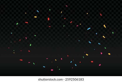 Vibrant confetti vector overlay.  Rainbow colors, scattered celebration.  Transparent background for easy use.  Festive, joyful design.  Perfect for party graphics, birthday cards, and event promotion