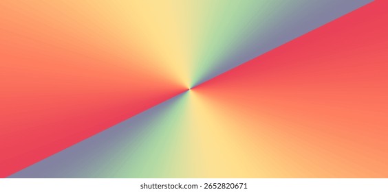 Um fundo de gradiente cônico vibrante com uma explosão radial de cores suaves e misturadas divididas diagonalmente.