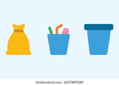 Vibrant Container and Bag Icons for Packaging and Storage Solutions.
