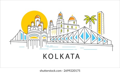 Vibrant Contemporary Vector Illustration of Kolkata City Life