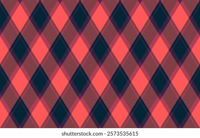 Vibrant coral and dark teal diagonal plaid pattern. Perfect for textiles, website backgrounds, or fashion design.  Seamless repeat design offers versatile application possibilities.