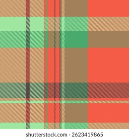 Vibrant coral, mint green, and taupe plaid pattern.  Perfect for textile designs, website backgrounds, or fashion projects. This cheerful, seamless texture evokes feelings of warmth and comfort.