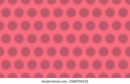 Vibrant coral pink background adorned with a repeating geometric pattern of stylized sunbursts.  Perfect for textile design, website backgrounds, or playful branding.