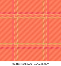 Vibrant coral plaid pattern.  Perfect for textile design, website backgrounds, or fashion projects. This seamless texture evokes warmth and energy, offering a modern take on a classic design.