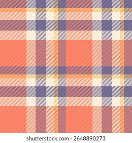 Vibrant coral, purple, and beige plaid pattern.  Perfect for textile design, apparel, wrapping paper, or website backgrounds.