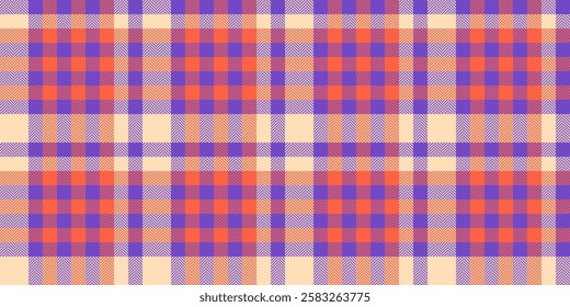 Vibrant coral and purple plaid pattern.  Perfect for textile design, fashion, or website backgrounds.  Seamless repeat texture offers versatility. Ideal for autumnal or spring projects.