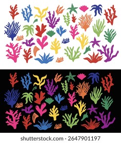 Vibrant of coral reef branches in a minimalist style. Perfect for ocean-themed designs, marine life illustrations, underwater backgrounds, or nature conservation concepts.