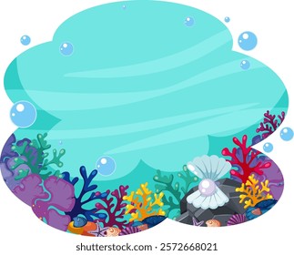 Vibrant coral reef with shells and bubbles