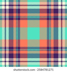 Vibrant coral, teal, and cream plaid pattern.  Perfect for textile design, fashion, website backgrounds, or scrapbooking projects. This cheerful, summery design evokes feelings of warmth and energy.