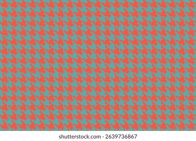 Vibrant coral and teal houndstooth pattern.  Perfect for textile design, fashion, website backgrounds, or any project needing a stylish, geometric texture.
