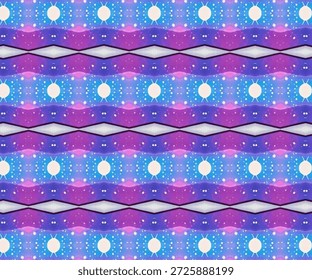 Padrão abstrato cósmico vibrante com simetria geométrica azul e roxa, formas brilhantes e textura sem costura ideal para ficção científica, arte digital, abstrato, fundo.