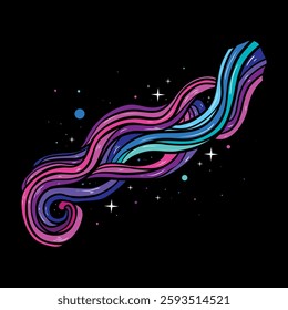 Vibrant Cosmic Flow – Hand-Drawn Abstract Space Ribbon