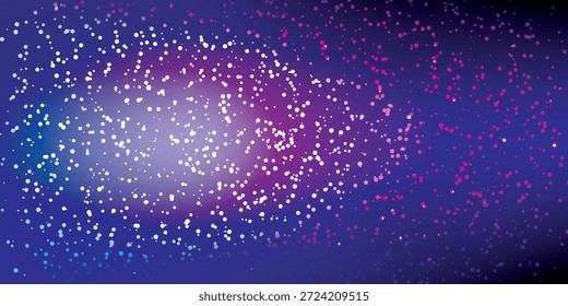 Eine lebendige kosmische Szene mit einem dichten Sternhaufen und leuchtenden Nebeln, die in Blau- und Purpurtönen dargestellt sind.