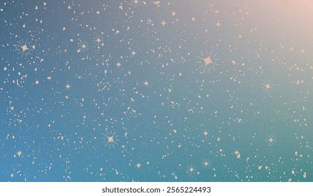 A vibrant cosmic scene featuring a gradient sky blending teal and pink hues with glowing stars and scattered stardust. Perfect for abstract and celestial designs