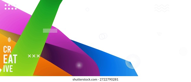 Vibrant creative background with colorful geometric shapes and white space
