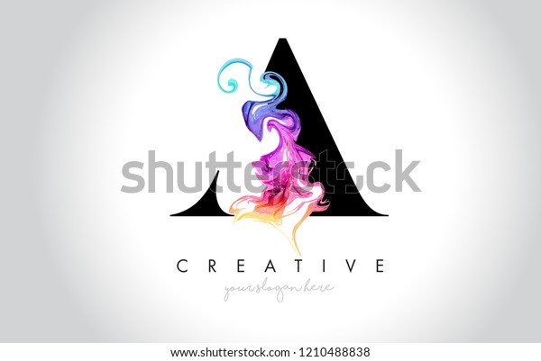 カラフルな煙のインクが流れるベクターイラストを持つ 鮮やかなクリエイティブ文字のロゴデザイン のベクター画像素材 ロイヤリティフリー