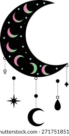 Un vibrante diseño de luna creciente con delicadas Formas colgantes, con un estilo de silueta cautivadora.