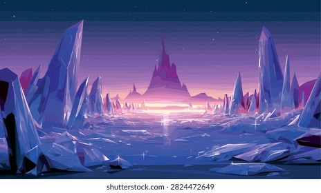 Vibrant Crystal Landscape with Distant Castle and Cosmic Sky