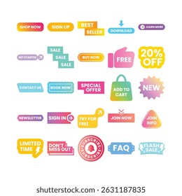 Vibrant CTA Stickers Labels for Digital Marketing