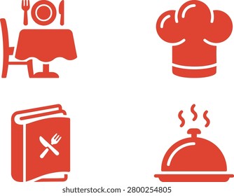 A vibrant culinary scene featuring a dining table, chef hat, recipe book, and covered dish