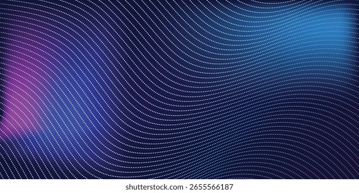 Fondo vibrante de línea de puntos curvados con brillo degradado y ondas Abstractas