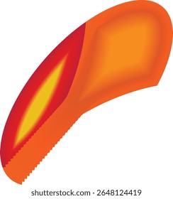 Um gráfico curvo vibrante com gradientes vermelho-alaranjados, que lembra uma chama estilizada ou um membro brilhante. Design dinâmico em um fundo branco limpo.