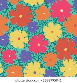 Flor de margarita vibrante sin fisuras en estilo retro audaz