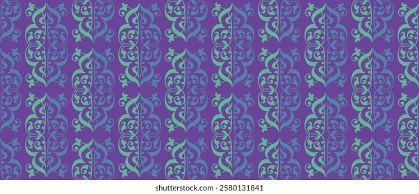 Vibrant damask pattern of features bold. Intricate designs in striking shades of blue and cyan, creating a captivating visual effect.